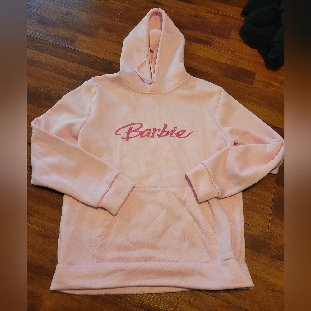 Barbie Pink Hoodie. Size L. Barbie graphics. Worn once!